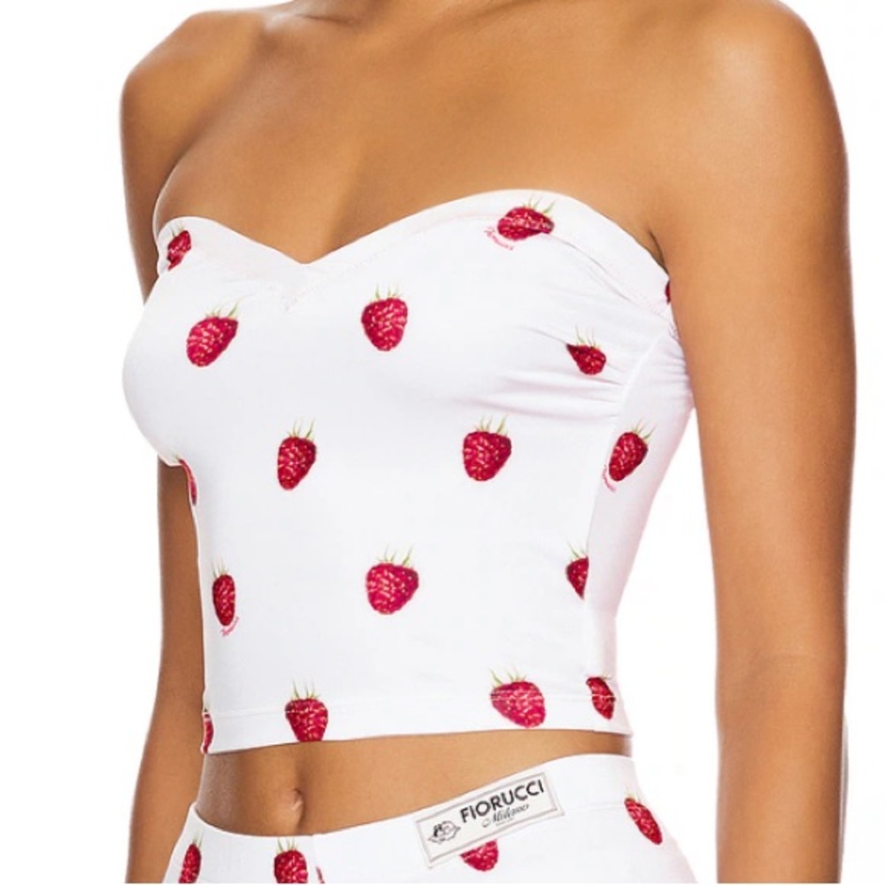 Revolve Fiorucci Milano White and Red Strawberry Raspberry Print Bustier Top NWT - Picture 2 of 11